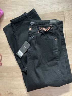 Express Black High-Rise Jeans with Copper Chain Accent